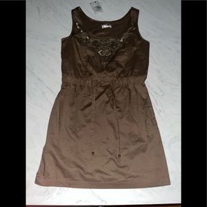 Ann Taylor loft brown tie waist sequin neck sun dress new nwt 6 $90